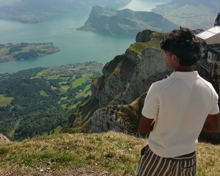 Looking out over a mountain lake.